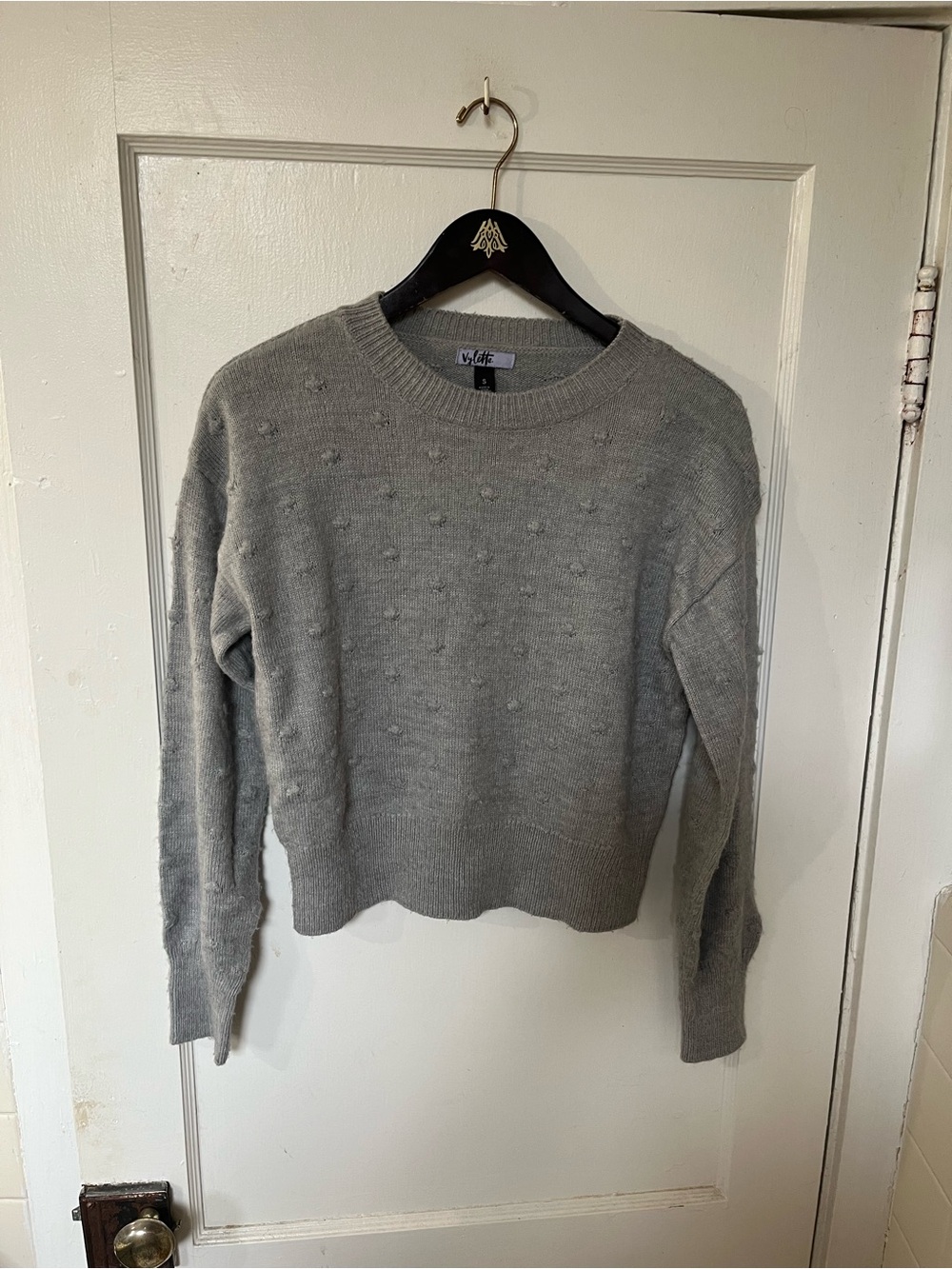 Vylette Heather Gray Pom Pom Textured Pullover Crew Neck Sweater Small